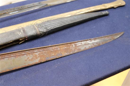 A 19th century silver and shagreen oriental sword and a 19th century dress sword longest 101cm